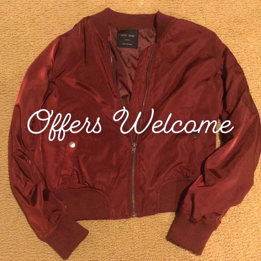 Love Tree Maroon Bomber Jacket